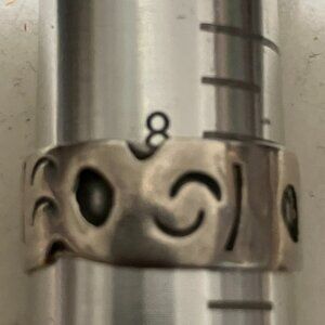 Unusual handmade vtg Taxco sterling silver band w/engraved symbols.